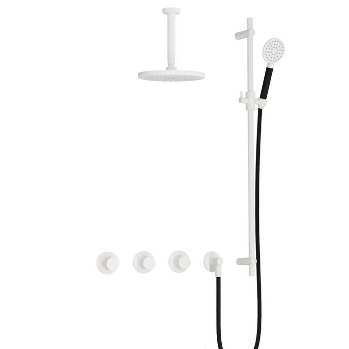 Hotbath Cobber IBS70 inbouw doucheset - ronde handdouche - 25cm hoofddouche - 15cm plafondbuis - glijstang - mat wit