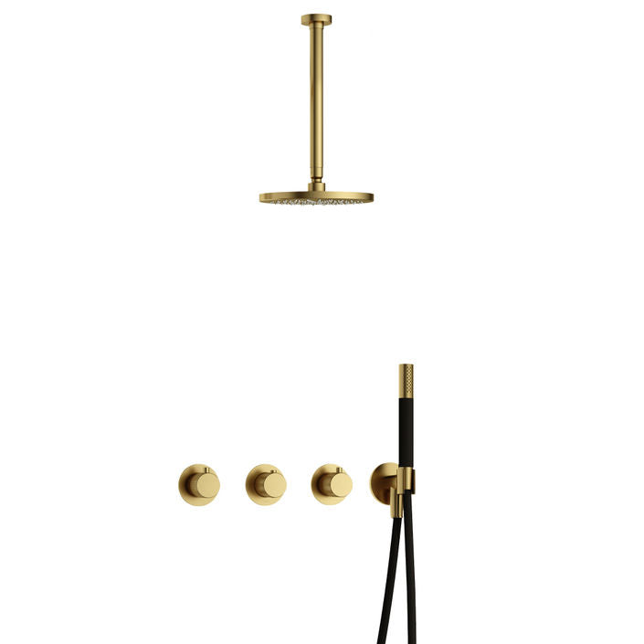 Hotbath Cobber X IBSX70 inbouw doucheset - staafhanddouche - 25cm hoofddouche - 30cm plafondbuis - wandhouder - geborsteld messing pvd