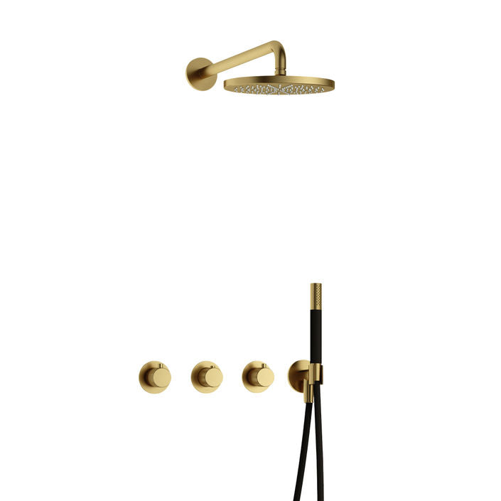 Hotbath Cobber X IBSX70 inbouw doucheset - staafhanddouche - 25cm hoofddouche - wandarm - wandhouder - geborsteld messing pvd