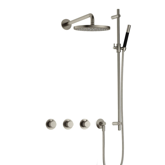 Hotbath Cobber X IBSX70 inbouw doucheset - staafhanddouche - 25cm hoofddouche - wandarm - glijstang - geborsteld nikkel