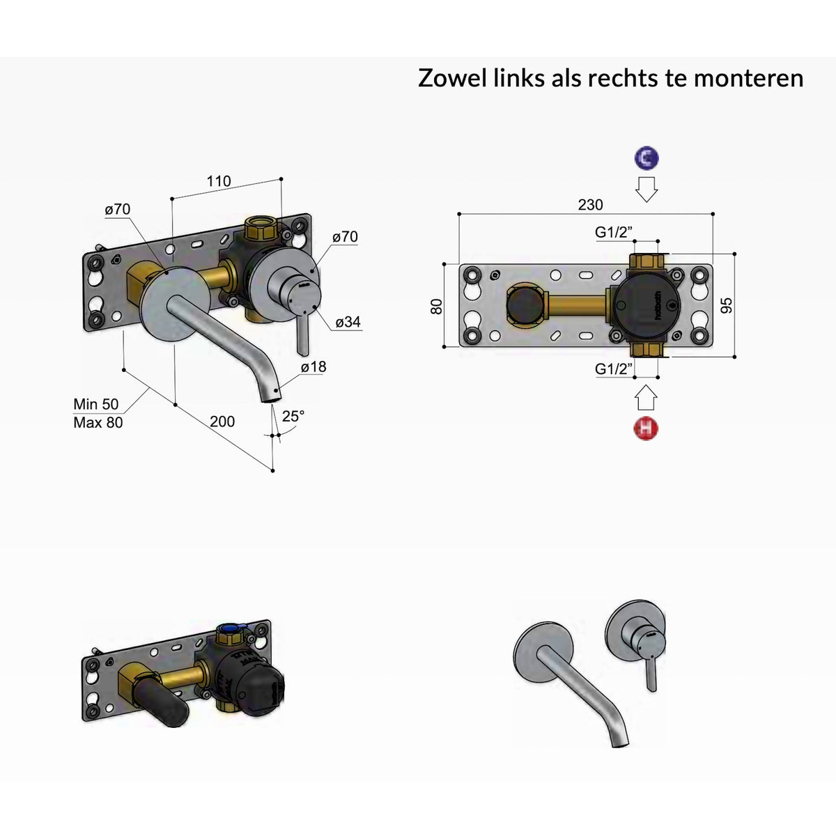 Hotbath Inbouwdeel tbv Inbouw wastafelkraan C105T CB105T CB106T - HBCB105T