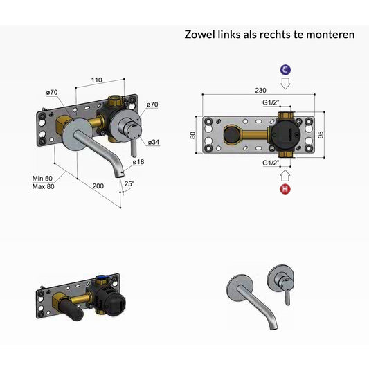 Hotbath Inbouwdeel tbv Wastafelmengkraan 005T - HBCB005T