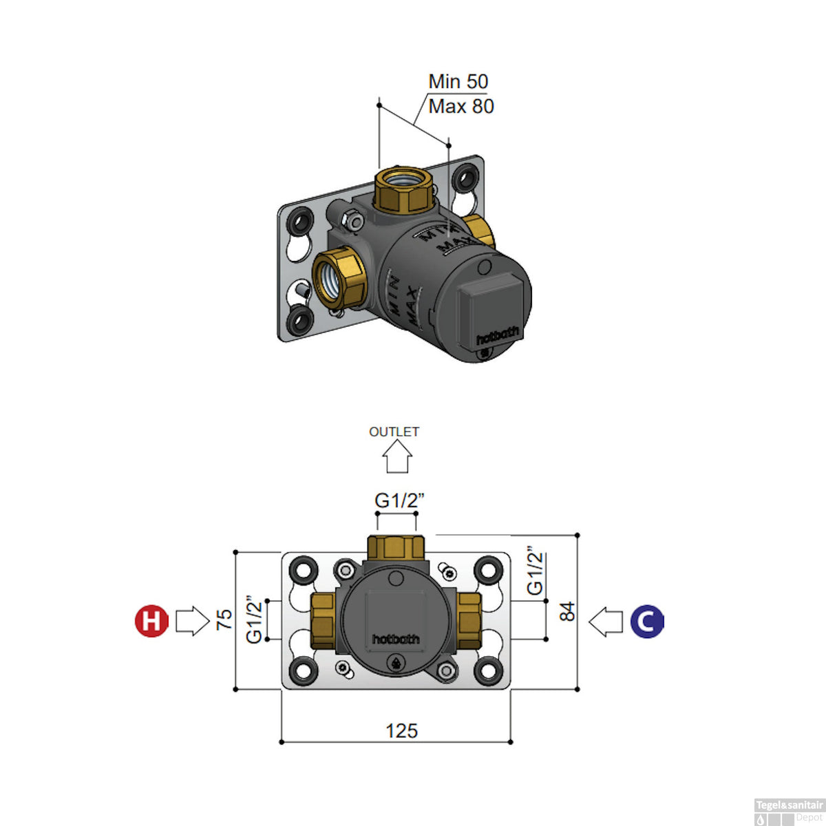 Hotbath Inbouw 2-weg omstel - HBCB111