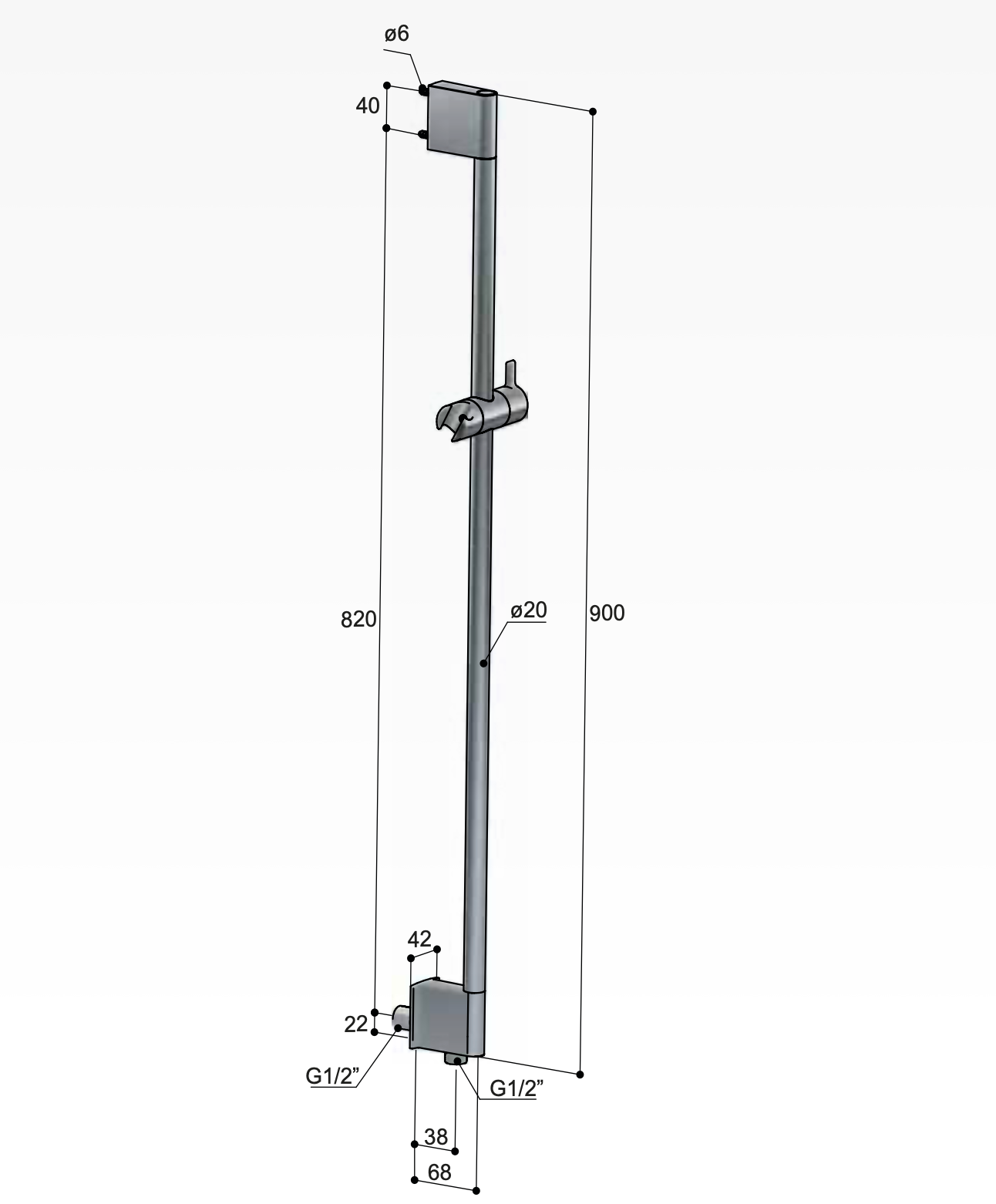 Hotbath Mate ABS Glijstang met geintegreerde waterinlaat