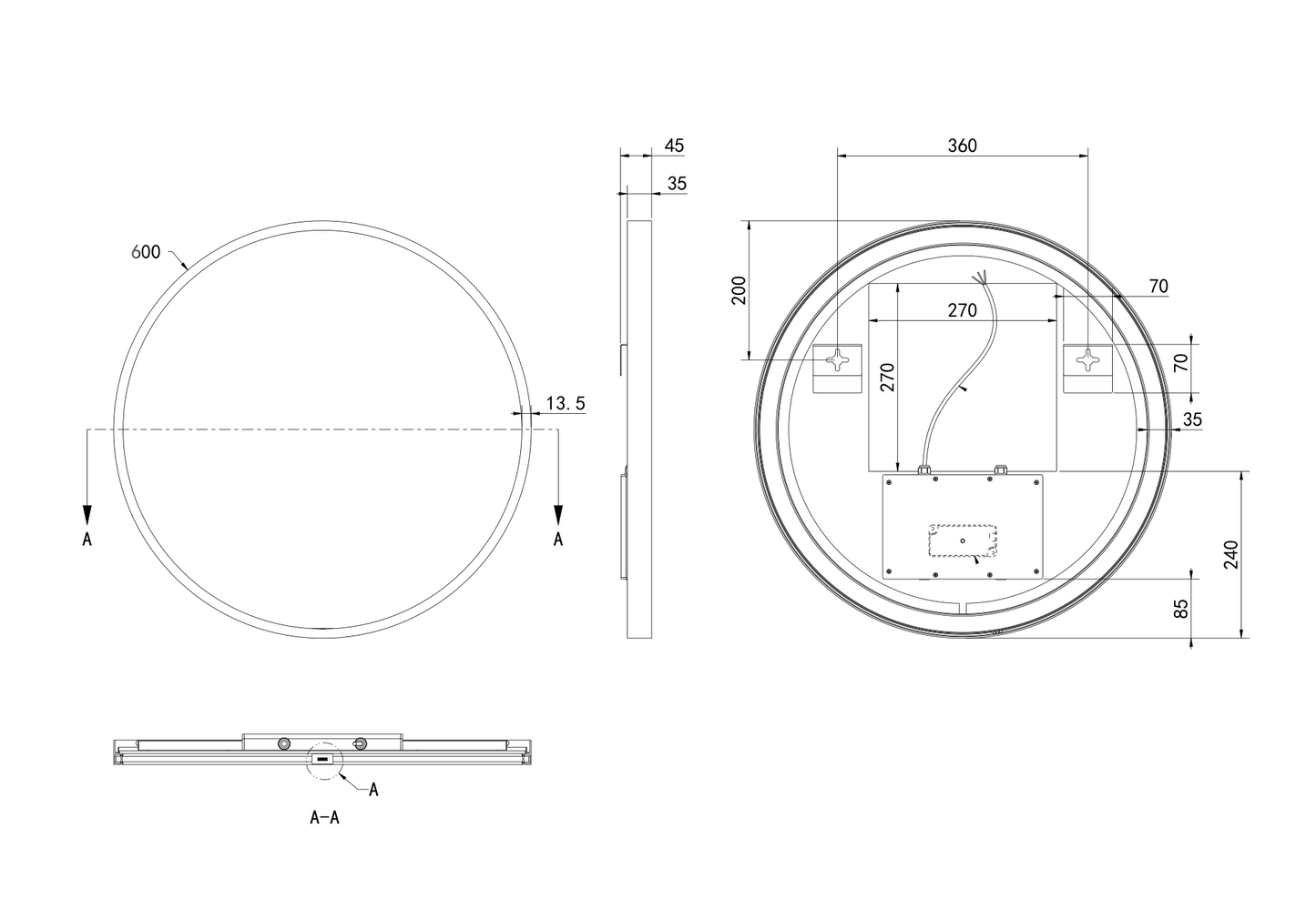 Hotbath Spiegel in aluminium frame / round incl direct & indirect LED, spiegelverwarming, color changing, dimbaar, dottless, met afstandsbediening