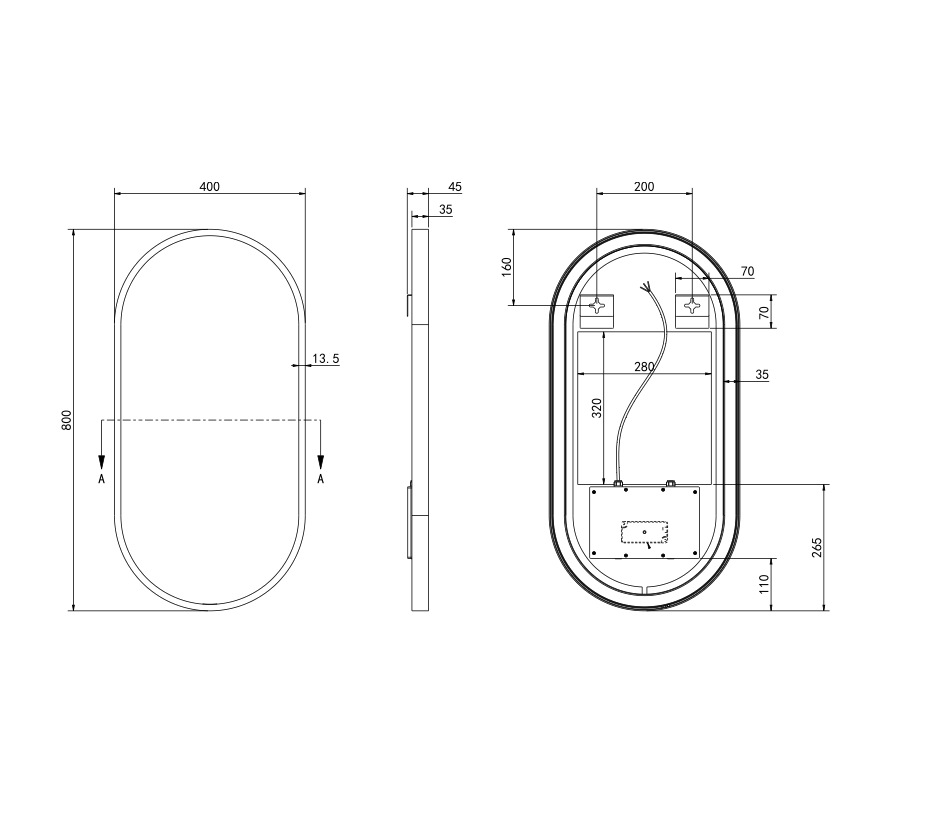 Hotbath Spiegel in aluminium frame / oval incl direct & indirect LED, spiegelverwarming, color changing, dimbaar, dottless, met afstandsbediening