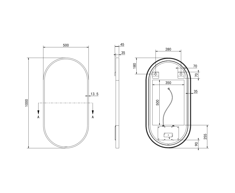 Hotbath Spiegel in aluminium frame / oval incl direct & indirect LED, spiegelverwarming, color changing, dimbaar, dottless, met afstandsbediening