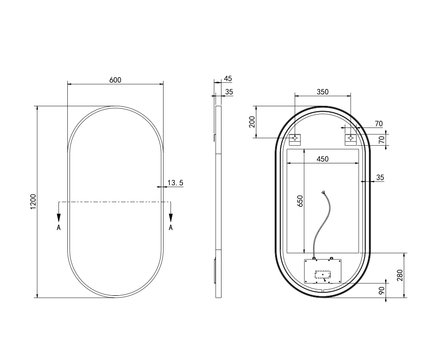 Hotbath Spiegel in aluminium frame / oval incl direct & indirect LED, spiegelverwarming, color changing, dimbaar, dottless, met afstandsbediening
