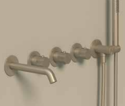 IVY Nexus Afbouwdeel inbouwthermostaat 5-gats symmetry incl. baduitloop met geïntegreerde wateruitlaat, verstelbare wandsteun, handdouche staafmodel en doucheslang