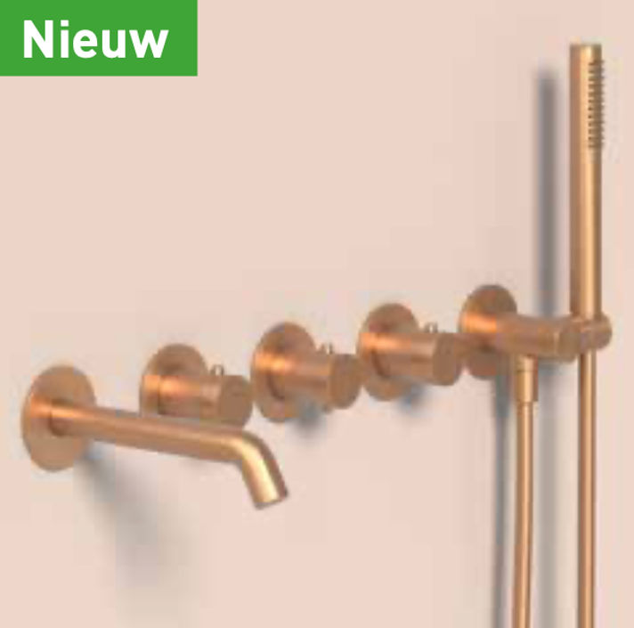 IVY Pact Afbouwdeel inbouwthermostaat 5-gats symmetry incl. baduitloop met geïntegreerde wateruitlaat, verstelbare wandsteun, handdouche staafmodel en doucheslang