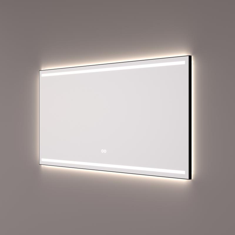 HIPP Design Voorraad spiegel in mat zwart met 2 horizontale LED banen en indirecte LED rondom - SPV 7000 BL