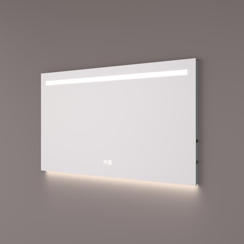 HIPP Design Voorraad spiegel met horizontale LED baan, digitale klok en indirecte LED verlichting onder - SPV 5000